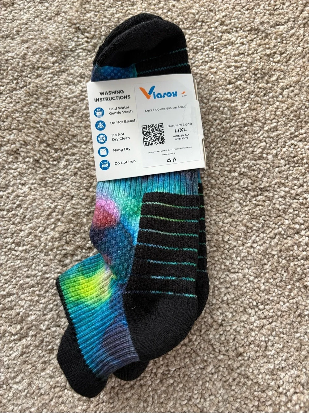 Ankle Compression Socks Viasox Northern Lights Unisex L/XL W 14+/M 13-19 NWT